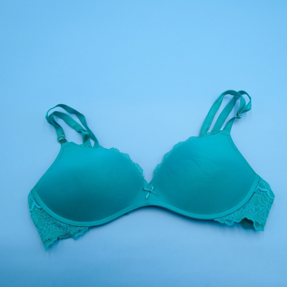 Victoria's Secret Bra Womens 34B Wireless Padded Teal Lace Polyamide Elastane